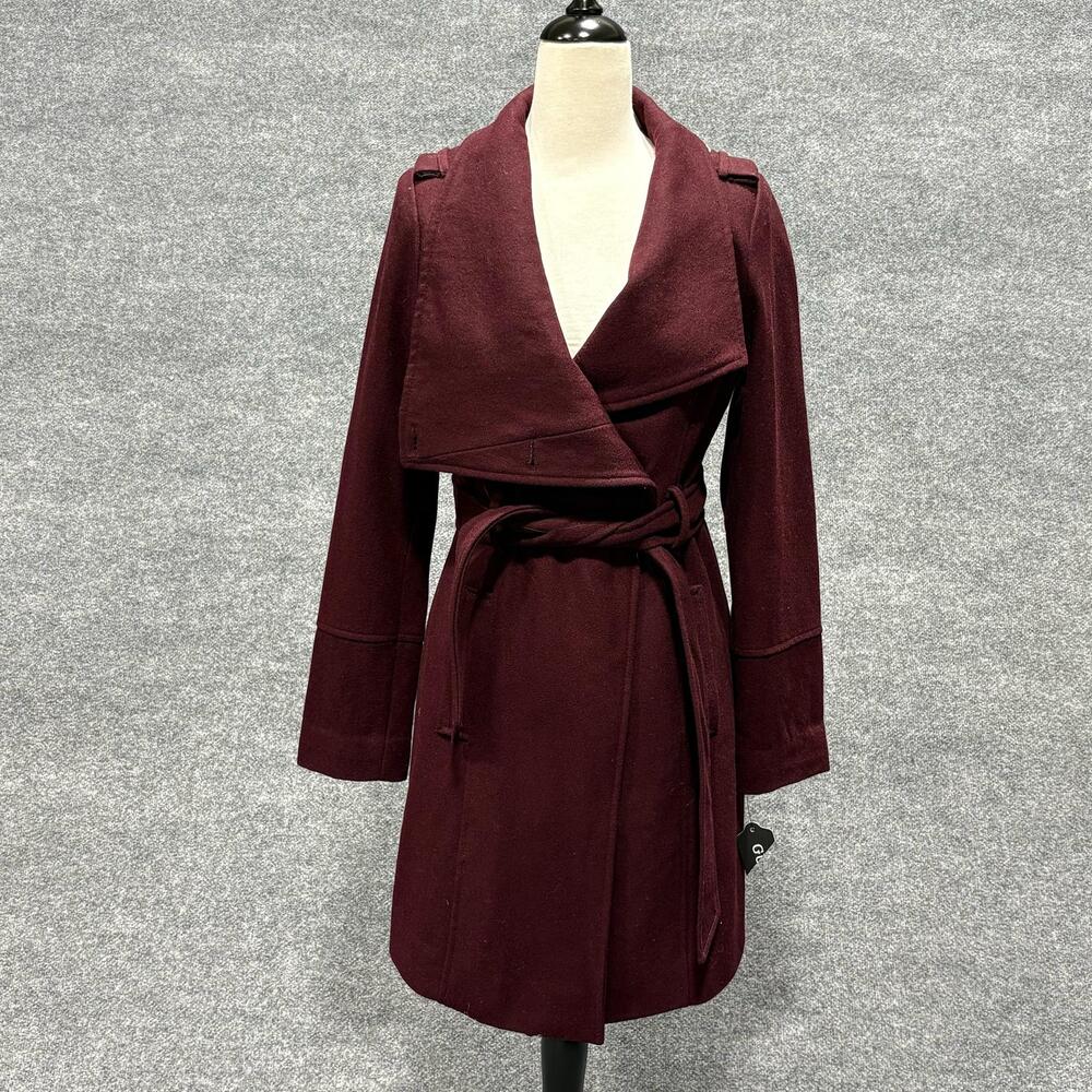 Guess Coat Womens Small Red Wool Blend Belted Trench Wrap Collar Lined NWT